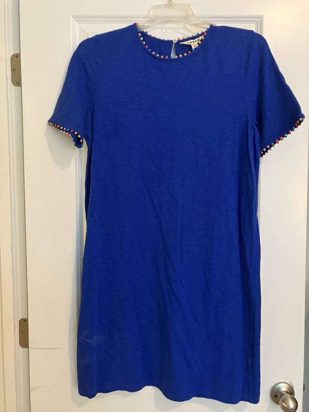 Cobalt All-Cotton Summer Shift Dress with Multicolor Trim Sz US 10 by BODEN